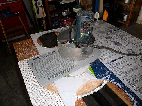 Third baffle being cut out using the laminate trimmer/ Jasper circle cutting guide combination - 10 (Click to go to page)