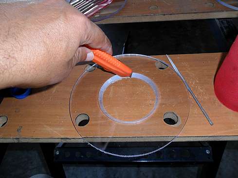 Using a box cutter to trim off stubborn burrs after filing of baffle's knife edge - 31 (Click to go to page)