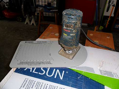 Initial plunge cut through the polycarbonate and into the sacrificial plywood substrate. - 8 (Click to go to page)