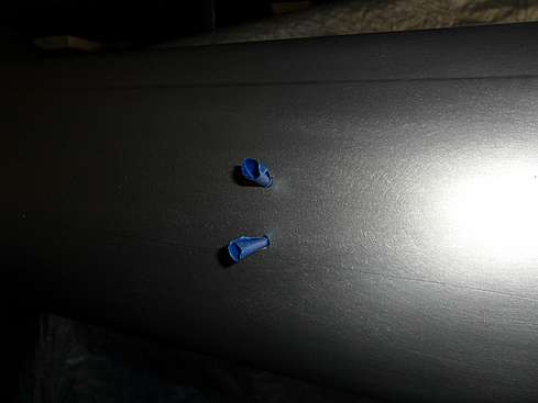 Main Tube hung in preparation to prime - close-up of holes plugged - 3 (Click to go to page)