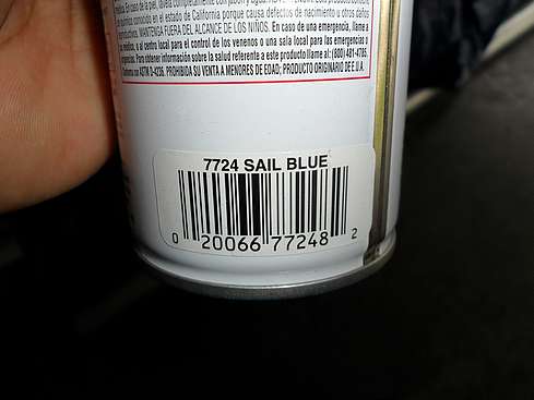 The spray paint I will use on the GJD - Rustoleum Sail Blue (a.k.a., Vega Blue) - rear of can - 2 (Click to go to page)