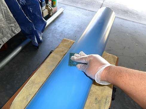 Main Tube being buff sanded with 600-grit between the light coats of paint - 2 (Click to go to page)
