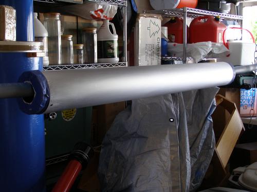 Sanded tube hung in place ready for priming and painting.