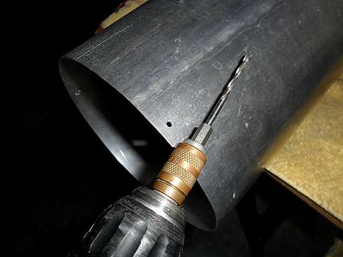 1/8-inch final sized holes drilled in Main Tube to receive the Focuser Backplate - 2 (Click to go to page)