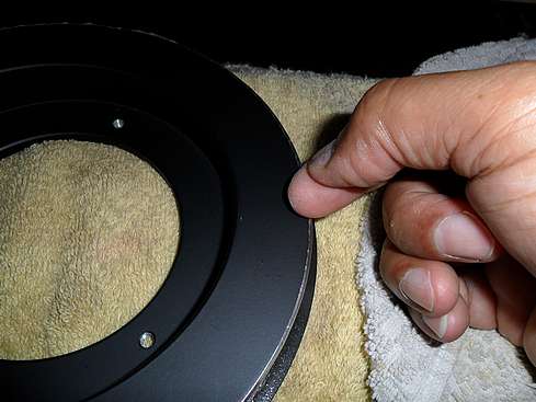 Aluminum Tape filler strips being smoothed around Focuser Backplate - 8 (Click to go to page)