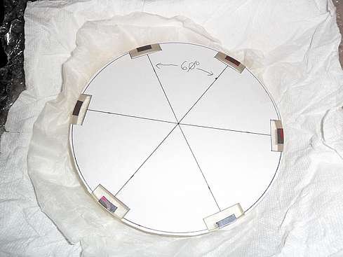 6" inch f/10 Jaegers Objective flint element with spacer template and aluminum spacers aligned - 24 (Click to go to page)